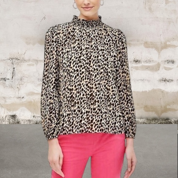 J. Crew Factory ‘Leopard Long-Sleeve Mockneck Top’ Size XXS - Picture 2 of 15
